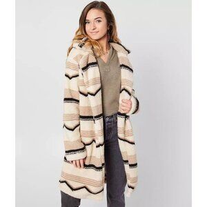 Billabong Montreal Longline Polar Fleece Jacket Size Small Sherpa Coat Neutral